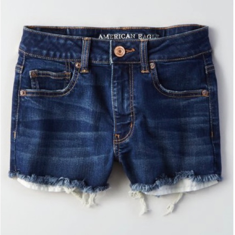 American Eagle Hi-Rise Shortie Dark Wash Cutoff Shorts